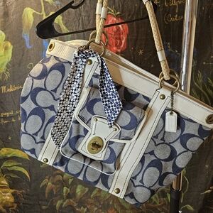 Coach Resort Large Denim Tote W/ Coach Scarf Tie